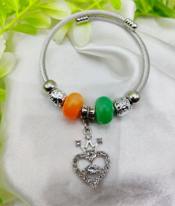 1 piece imported exquisite silver pandora bracelet with heart crown charm and beaded details | best quality bracelet for girls & women | girls & women jewellery - Image 3