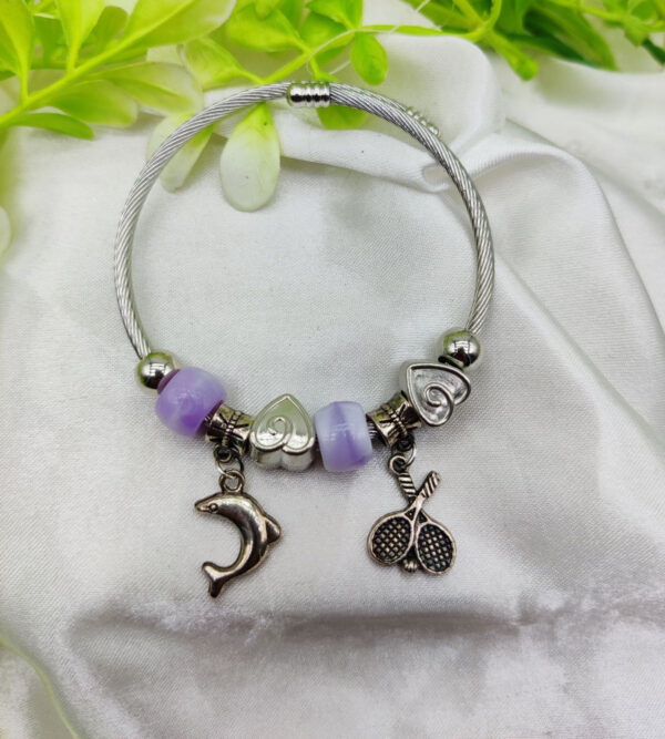 imported elegant dolphin charm pandora bracelet with purple accents | best quality bracelet for girls & women | girls & women jewellery - Image 3