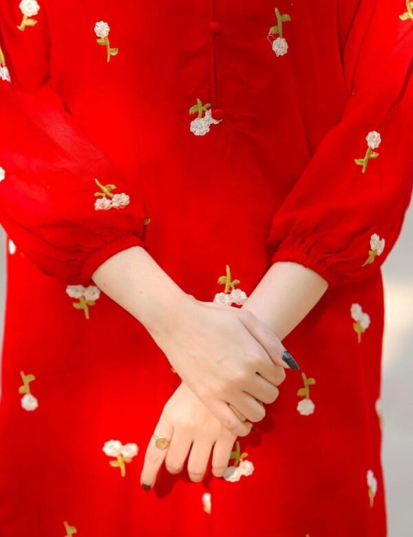 2 pcs petal embroidery stitched  suit party wear for women (red) medium - Image 5