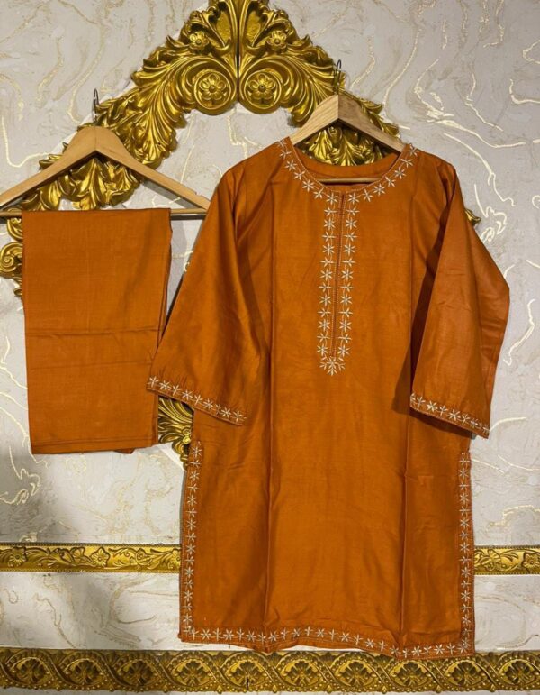 2pcs stitched suits 2 pcs elegant women's stitched embroidered linen shirt and trouser