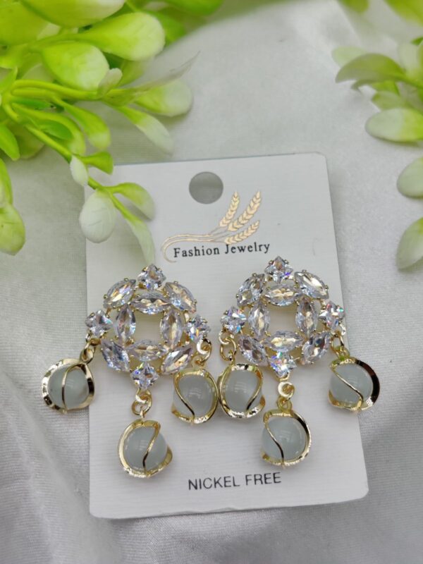 imported exquisite crystal halo earrings with chic gemstone dangles | best quality artificial earrings for girls & women - Image 3