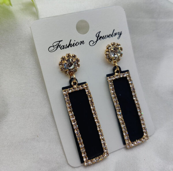 imported radiant black & gold crystal drop earrings - elegant statement jewelry | best quality artificial crystal drop earrings for girls & women