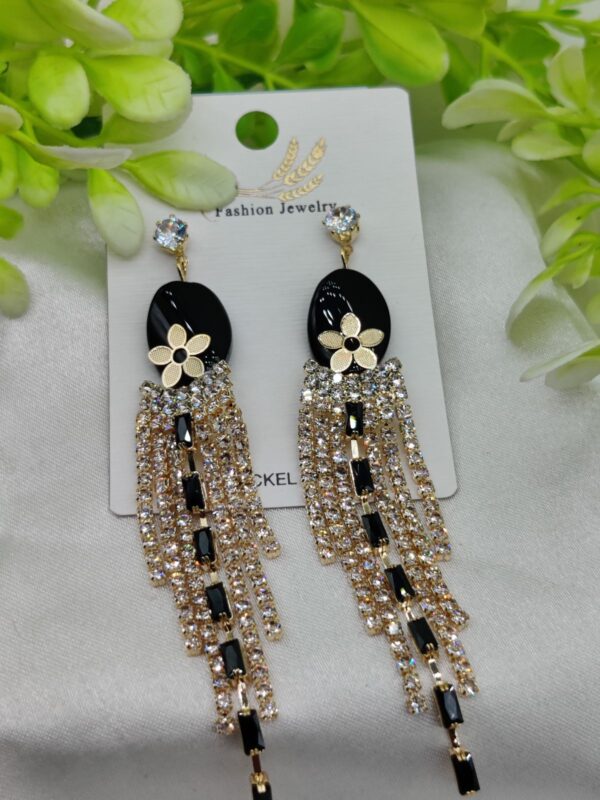 imported glamorous long tassel earrings with black and crystal | luxury look earrings | girls earrings | women earrings - Image 2