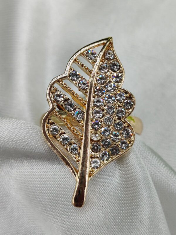 1 piece imported elegant crystal-studded leaf ring | best quality ring for girls & women | adjustable ring | elegant design ring for every occasion - Image 2