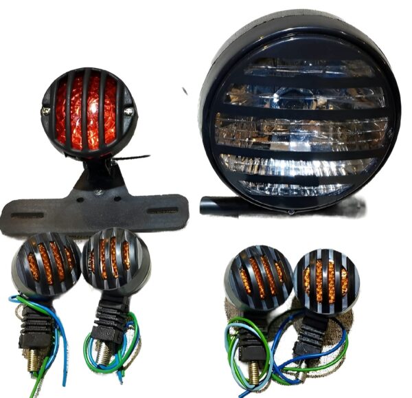 pack of 3 cafe racer kit item's headlight & backlight, 4 pieces indicator's for 70 and 125cc bikes
