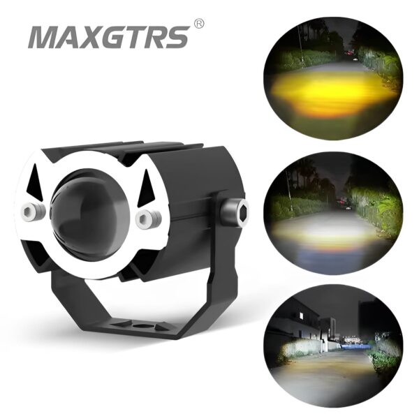 maxgtrs motorcycle led headlight mini projector lens tri-model driving auxiliary scooter spotlamp