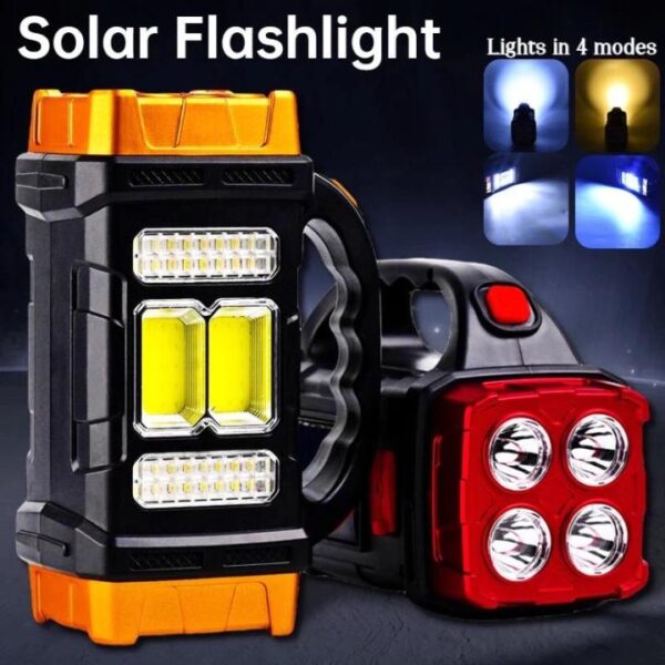 hb-2678 solar led flashlight portable usb rechargeable flashlight cob torch light powerful solar light for camping