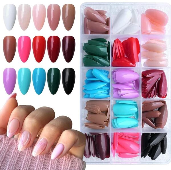 pack of 144 artificial nails without nail glue, beautiful fancy fake nails (random color)