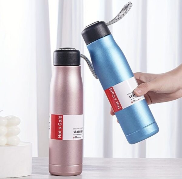 stainless steel insulated vacuum water bottle 550ml, cola shape, leak proof, with strong rope cap | hot & cold portable thermos water bottle thermo mug stainless steel vacuum flask mug insulation cup (random color) - Image 4