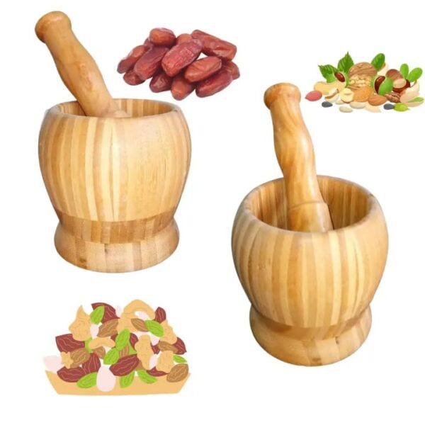 01 set wooden pestle and mortar for crushing | woden chattu watta for grinding nuts dates and other ingredients