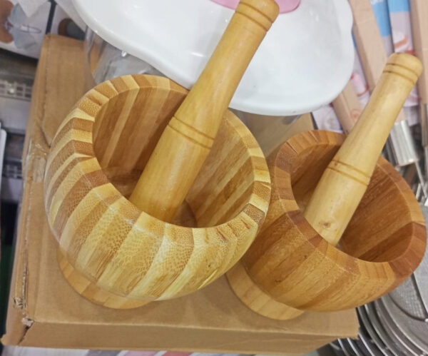 01 set wooden pestle and mortar for crushing | woden chattu watta for grinding nuts dates and other ingredients - Image 2