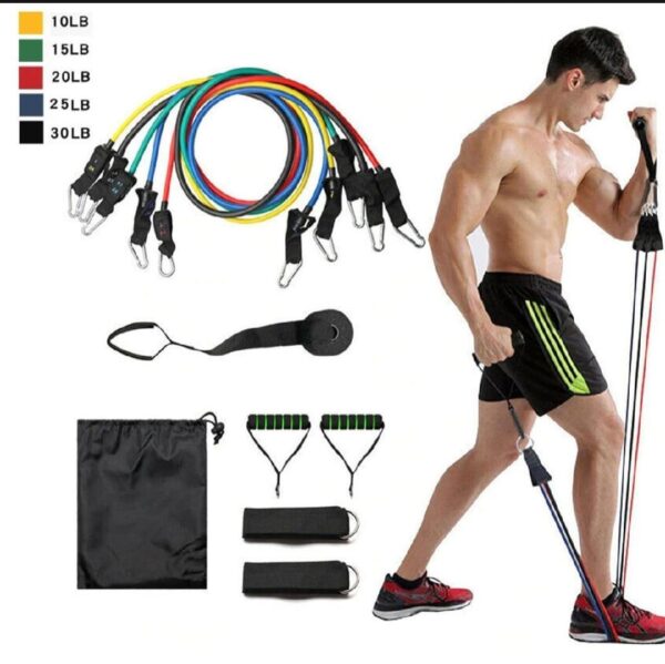 11 piece power resistance band set strength training yoga sports fitness band equipment for men and women - Image 2