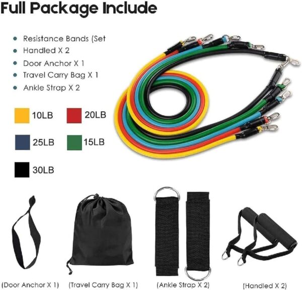 11 piece power resistance band set strength training yoga sports fitness band equipment for men and women - Image 4