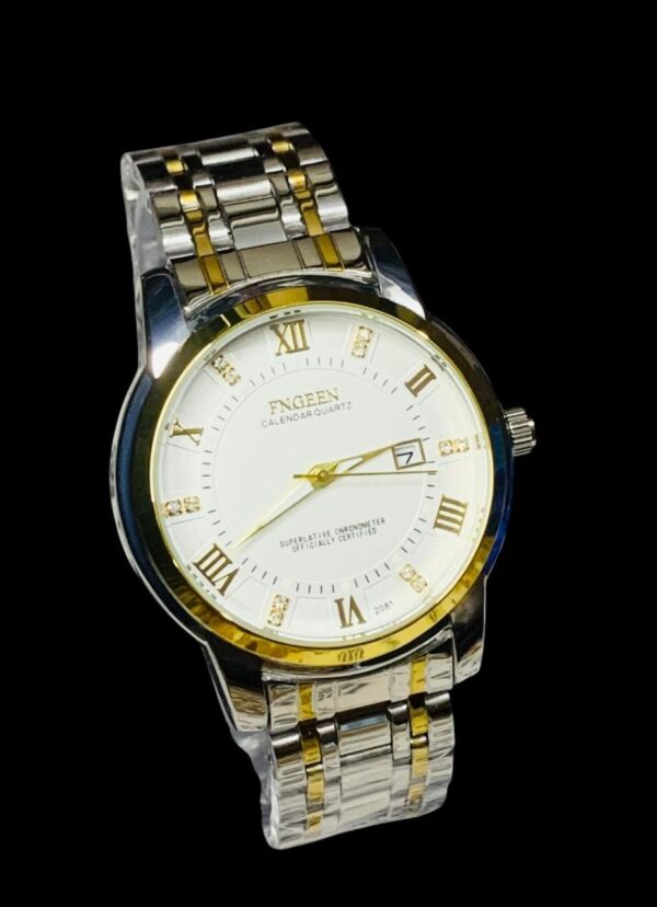 fngeen 2081 stainless steel stylish men quartz watch two tone chain style strap - Image 3