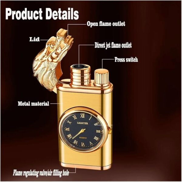refillable dragon design fancy watch lighter | best quality watch lighter | dual flame lighter | lighter with metal body ( random color ) ( without box ) - Image 6