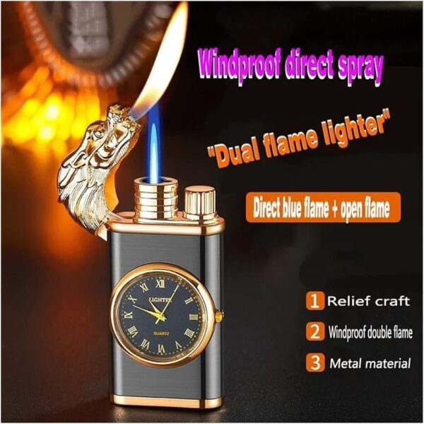 refillable dragon design fancy watch lighter | best quality watch lighter | dual flame lighter | lighter with metal body ( random color ) ( without box ) - Image 7