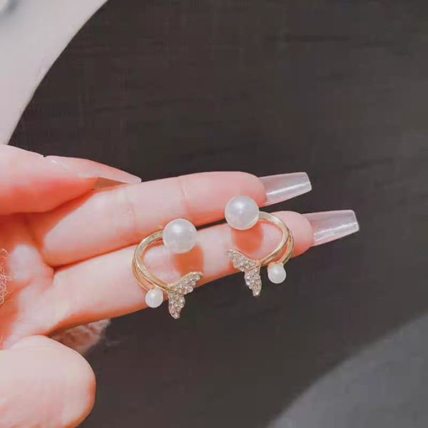 korean golden fishtail fashion stud earrings for women jewelry trendy simulated pearl butterfly earrings piercing - Image 5