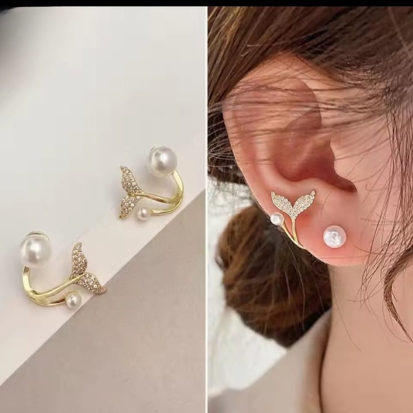 korean golden fishtail fashion stud earrings for women jewelry trendy simulated pearl butterfly earrings piercing