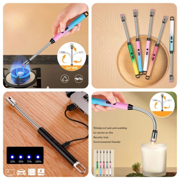 arc lighter with usb charging | flameless windproof | led battery display | safety switch | rotate 360 degrees(random colors) - Image 2