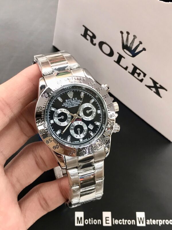 rolex daytona rotating bezel quartz machine | quartz chronograph movement silver stainless steel strap watch with master lock for men ( with normal box ) - Image 3