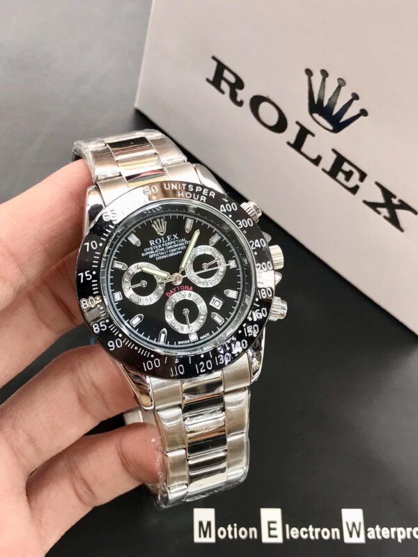 rolex daytona rotating bezel quartz machine | quartz chronograph movement silver stainless steel strap watch with master lock for men ( with normal box ) - Image 5