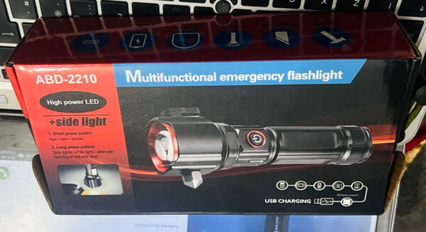 rechargeable multi functional emergency abd 2210 torch imported 6-in-1 flashlight & power bank - 2km range - Image 10