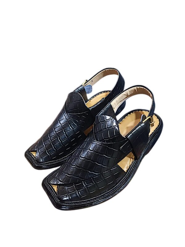 peshawari bitter gourd style kherri black pure leather peshawari chappal for men (without box) - Image 2