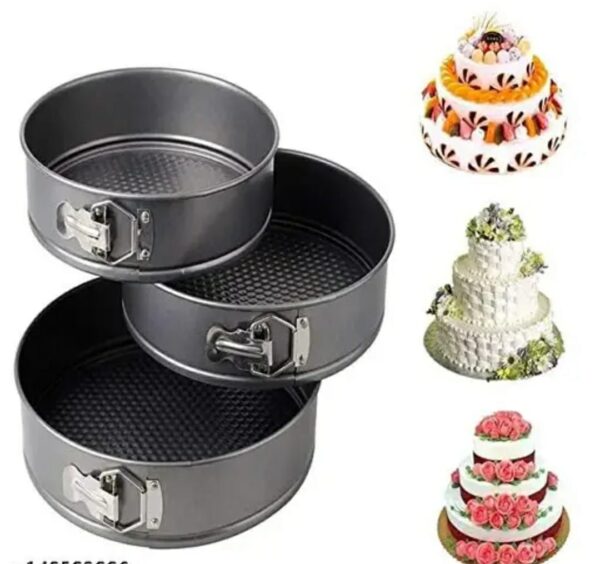 set of 3 nonstick round shape original cake mould | cake mould pan set, baking tray, removable cake mould | cake pan for baking cake at home - Image 4