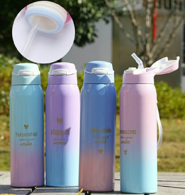 1 pc imported stainless steel vacuum sports water bottle | sport thermos water bottle | thermos mug 500ml (random color) - Image 3