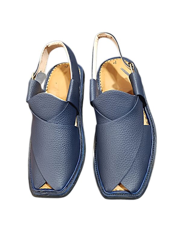 blue textured leather zalmi peshawari  keri  / pure leather peshawari chappal for men (without box) - Image 3
