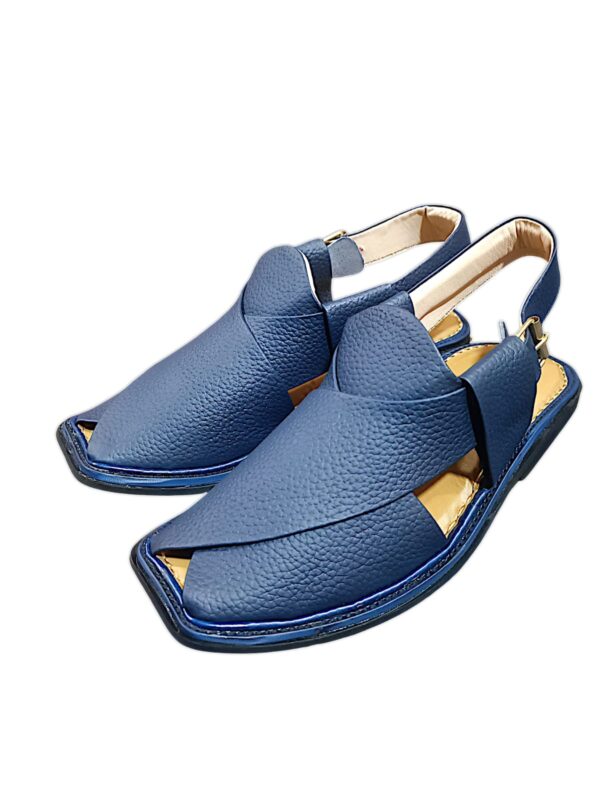 blue textured leather zalmi peshawari  keri  / pure leather peshawari chappal for men (without box) - Image 2