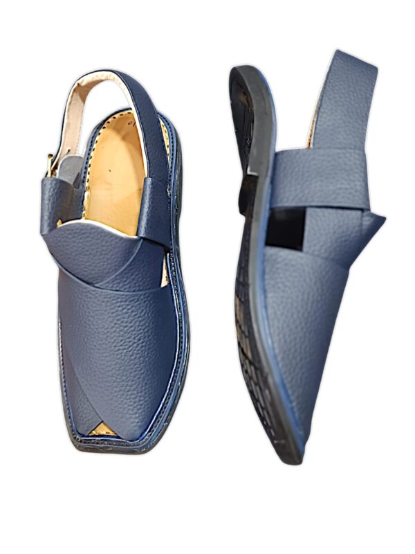 blue textured leather zalmi peshawari  keri  / pure leather peshawari chappal for men (without box) - Image 4