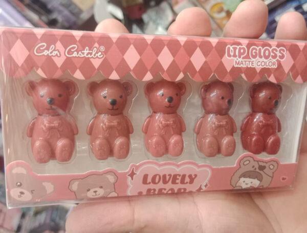 pack of 05 matt teddy bear lip gloss | lip gloss for girls | lip gloss for women | best quality lip gloss ( random shades ) - Image 2