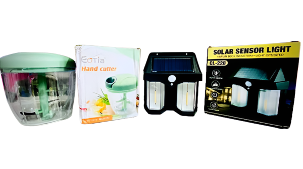 deal pack of 2 - solar wall lamp and hand pull food vegetable chopper (random color)