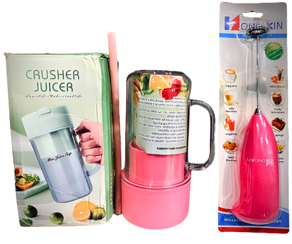 deal pack of 2 - straw juicer (500ml) and coffee beater (random color)
