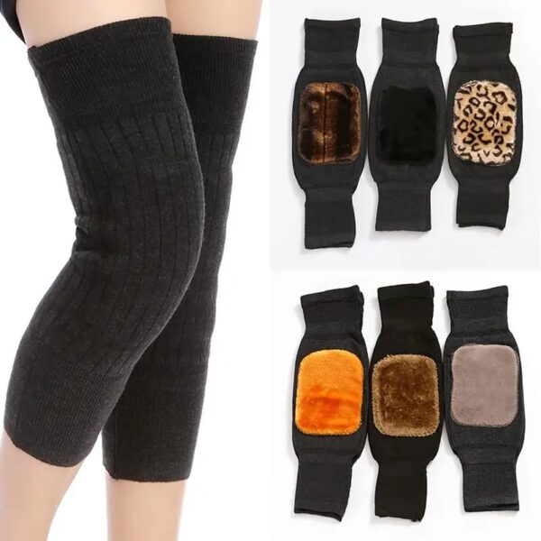 ( pair ) unisex women men’s cashmere wool knee brace pads | winter warm thermal knee warmers velvet knee protector (random color)