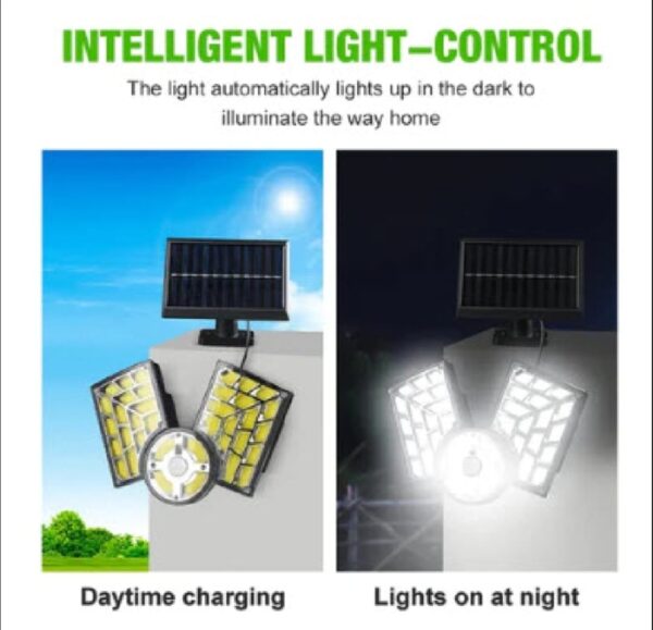 led solar wall lamp 3-headed split outdoor garden courtyard lamp with solar plate human body induction night light garage lighting street lamp - Image 5