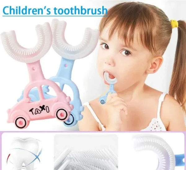 silicon toothbrush  taxi design portable hand-held shaped infant soft bristle 360 degrees for kids (random color)