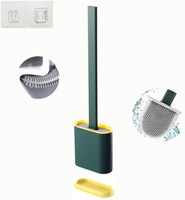 1 pc deep-cleaning comode cleaning brush toilet brush and holder set for bathroom, silicone toilet bowl brush non-slip long plastic handle, flat head brush head to clean toilet corner easily (random color)