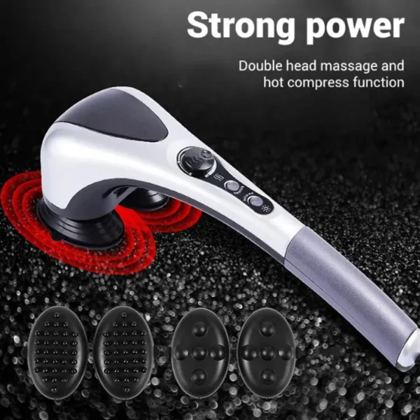 double head full body massager machine variable speed far infrared |  electric facial deep tissue fitness massage stick – head neck waist leg muscles pain relief massage hammer – handheld deep tissue massager - Image 5