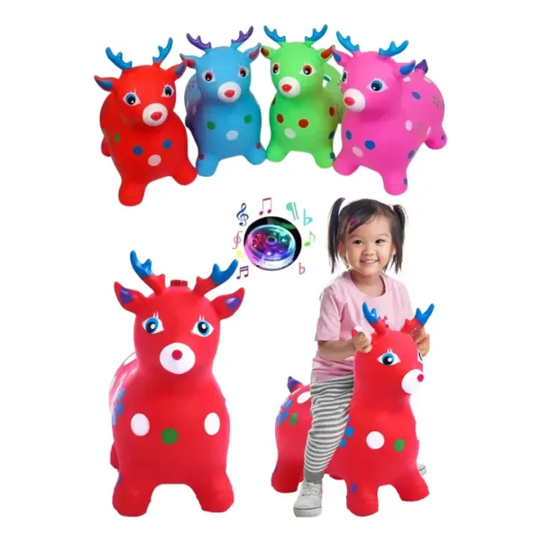 kids music animal jumbo inflatable air pvc hopper jumping toy - reindeer, cow, horse (random color) - Image 11