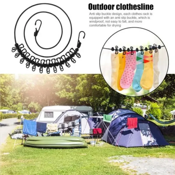 clip & hang 185cm portable clothesline with (12) clip - elastic, windproof & eco-friendly for travel & home use (random colors)) - Image 5
