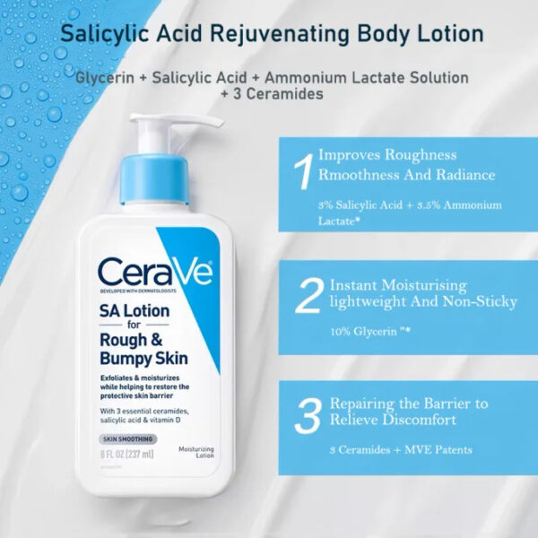 cerave sa lotion for rough & bumpy skin vitamin d, hyaluronic acid, lactic acid & salicylic acid lotion (237ml) - Image 4