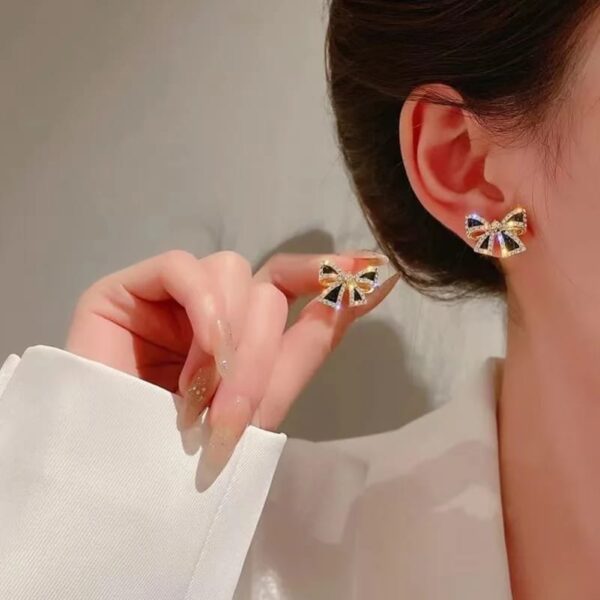 elegant zircon black bow tie earrings