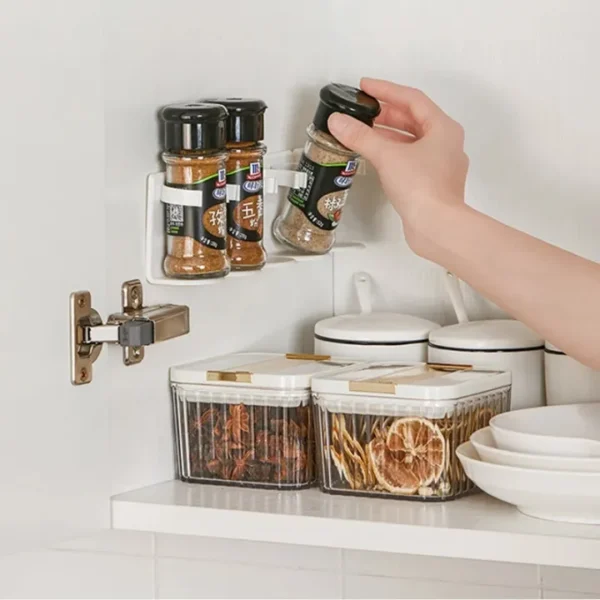 self adhesive wall mounted spice rack stand with sticker kitchen seasoning storage rack (random color)
