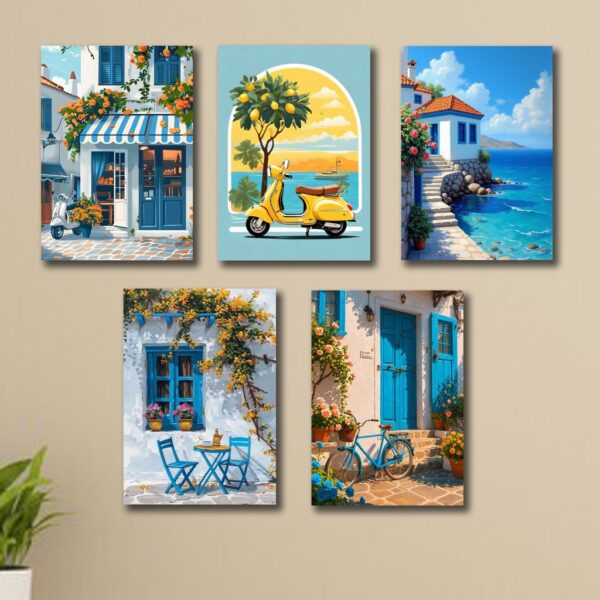 set of 5 italian vintage homes art themed wall art wooden sticky phototile frames for wall home and girls room decoration - Image 3