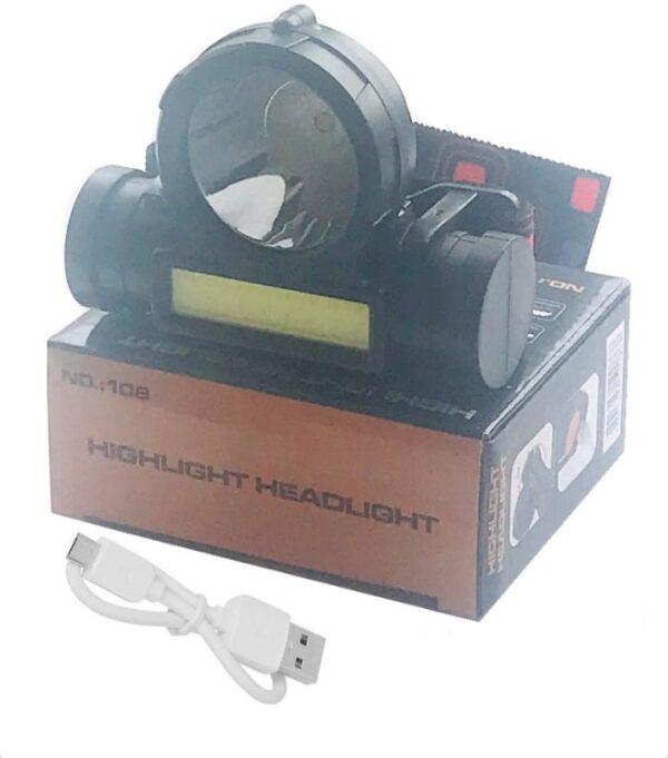 2 in 1 headlight torch lamp – 3w led+cob with built-in battery, waterproof & usb charge – model: 108 - Image 4