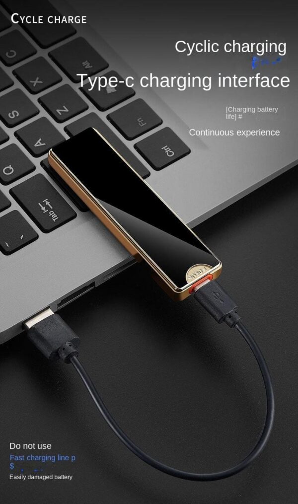 focus rechargeable lighter usb pocket sized type-c rechargeable lighter | sliding electronic lighter | slim fashionable | with type-c charging cable - Image 7