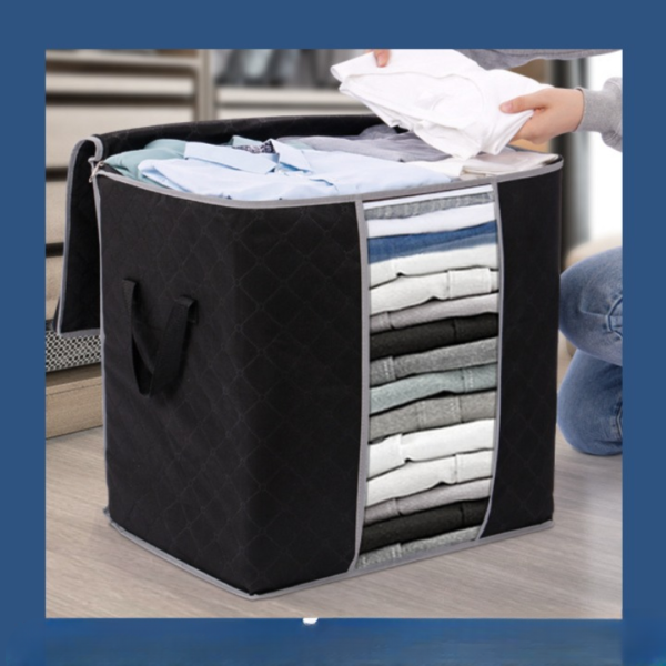110 gsm foldable zipper storage bag fabric organiser with reinforced handles (random color)