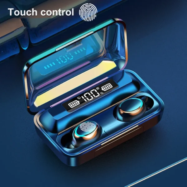 f9- tws bluetooth 5.0 rechargeable smart touch wireless earphones( black  color) - Image 2